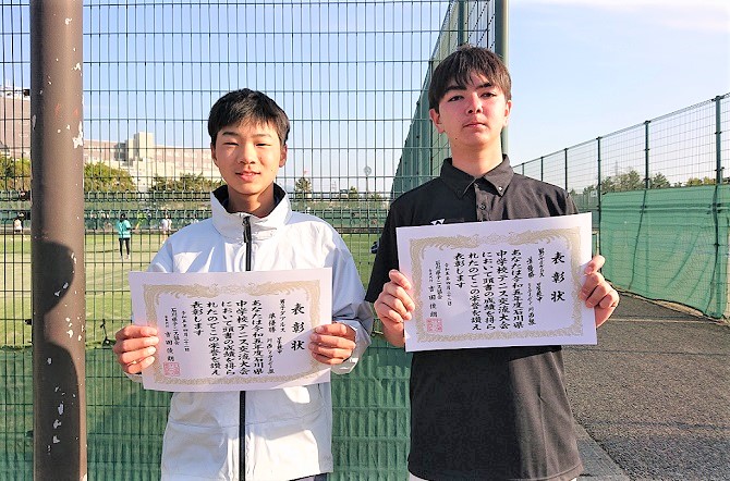 テニス部川西くん、リンアイゼンくん　石川県中学校春季テニス交流大会で準優勝！